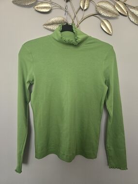 Marc Cain Lime Green Long Sleeve Ruffle Turtleneck Top Size S Cotton